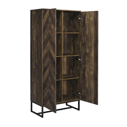 Akk 71 Inch 2 Door Tall Wardrobe Cabinet, Sled Legs, Chevron Wood Brown
