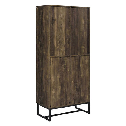 Akk 71 Inch 2 Door Tall Wardrobe Cabinet, Sled Legs, Chevron Wood Brown