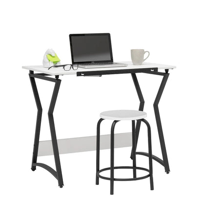 Hourglass 2 Pc. Craft Set Black/White Metal Drafting Table with Angle Adjustable Top and Stool