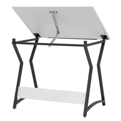 Hourglass 2 Pc. Craft Set Black/White Metal Drafting Table with Angle Adjustable Top and Stool