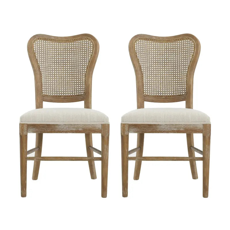 Reno Farmhouse Rubberwood Dining Chairs with Rattan Backrest (set of 2) by Christopher Knight Home