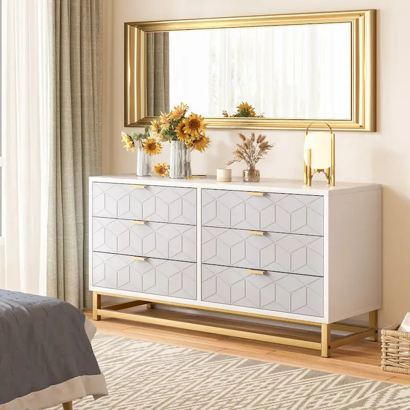 6 Drawer Dresser for Bedroom, Wood Chest of Drawers