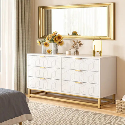 6 Drawer Dresser for Bedroom, Wood Chest of Drawers