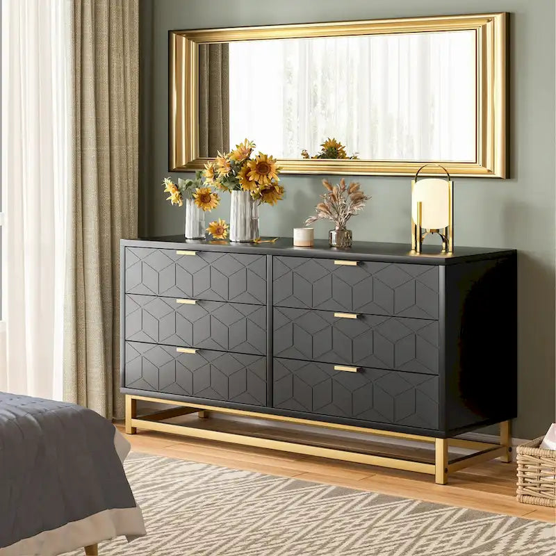 6 Drawer Dresser for Bedroom, Wood Chest of Drawers