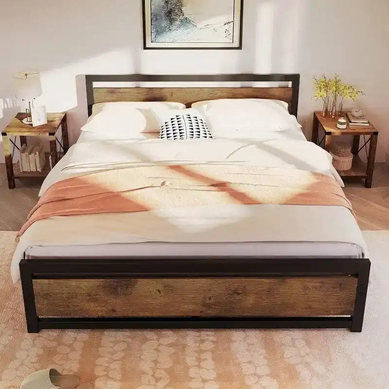 Full Size Bed Frame Platform with Headboard,14 inch Full Bedframe