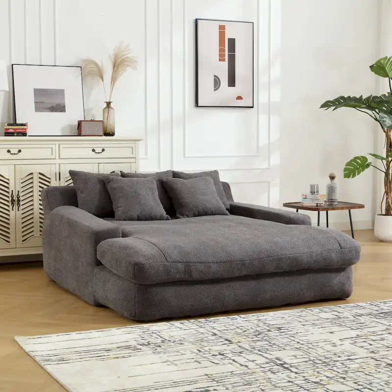 Chenille Upholstered 2-seater Deep Seat lazy sofa bed With 5 back pillows