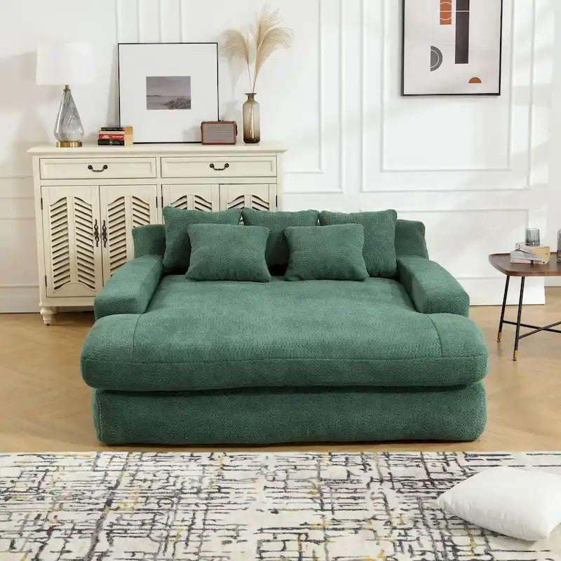 Chenille Upholstered 2-seater Deep Seat lazy sofa bed With 5 back pillows