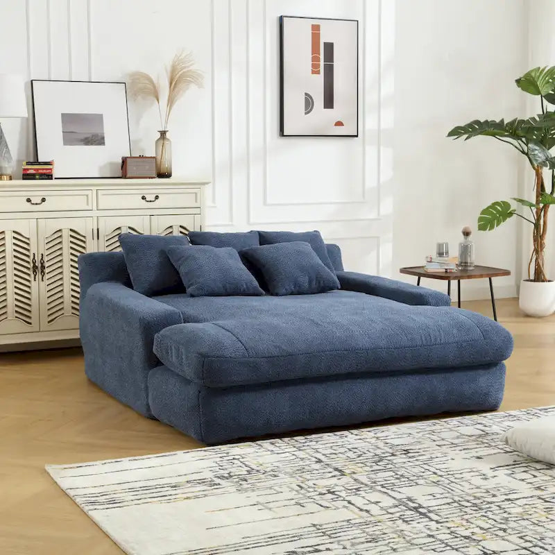 Chenille Upholstered 2-seater Deep Seat lazy sofa bed With 5 back pillows