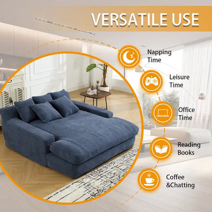 Chenille Upholstered 2-seater Deep Seat lazy sofa bed With 5 back pillows