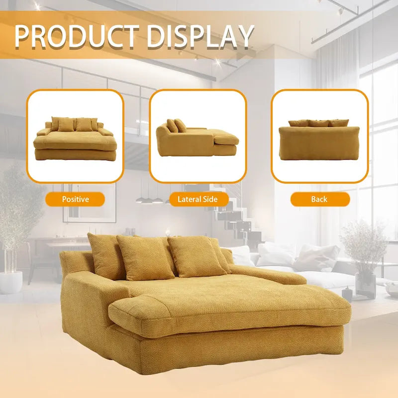 Chenille Upholstered 2-seater Deep Seat lazy sofa bed With 5 back pillows