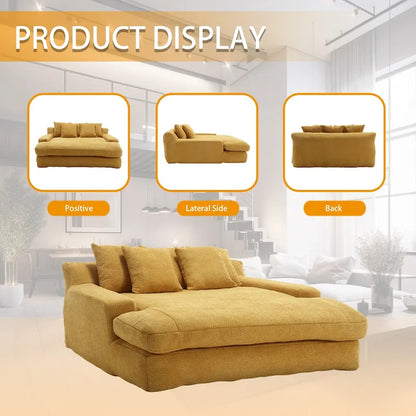 Chenille Upholstered 2-seater Deep Seat lazy sofa bed With 5 back pillows