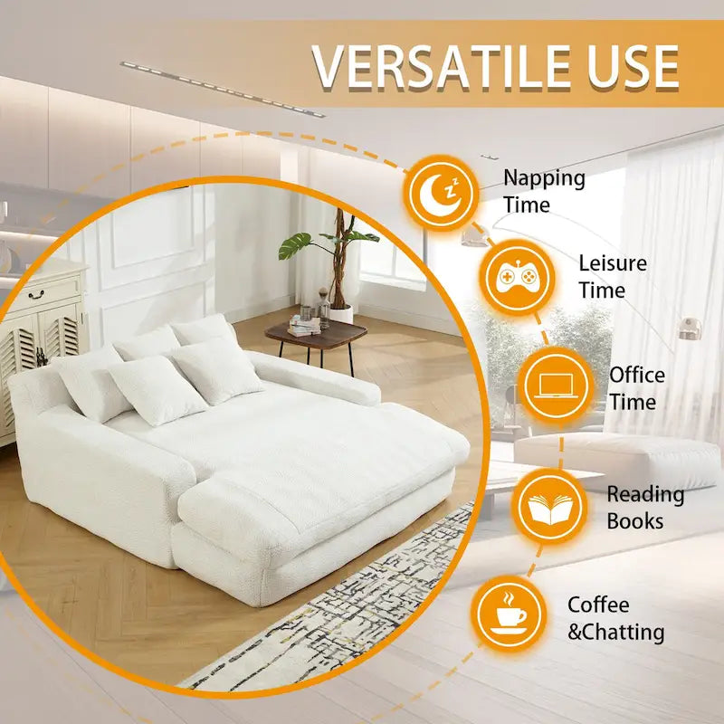 Chenille Upholstered 2-seater Deep Seat lazy sofa bed With 5 back pillows