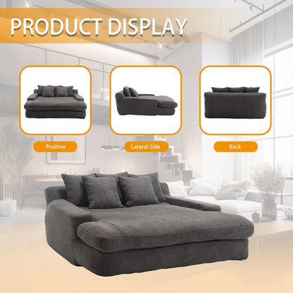 Chenille Upholstered 2-seater Deep Seat lazy sofa bed With 5 back pillows