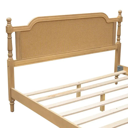 Traditional Style Rattan Queen Size Bed Frame,No Box Spring Needed